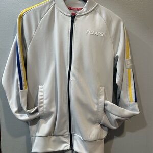 Pillars White Track Jacket with Yellow and Blue Stripes
